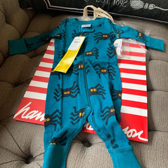 NWT HALLOWEEN KIDS HANNA ANDERSON ZIP UP SLEEPER “BLUE SPIDERS” SIZE 0-3 - Picture 1 of 15